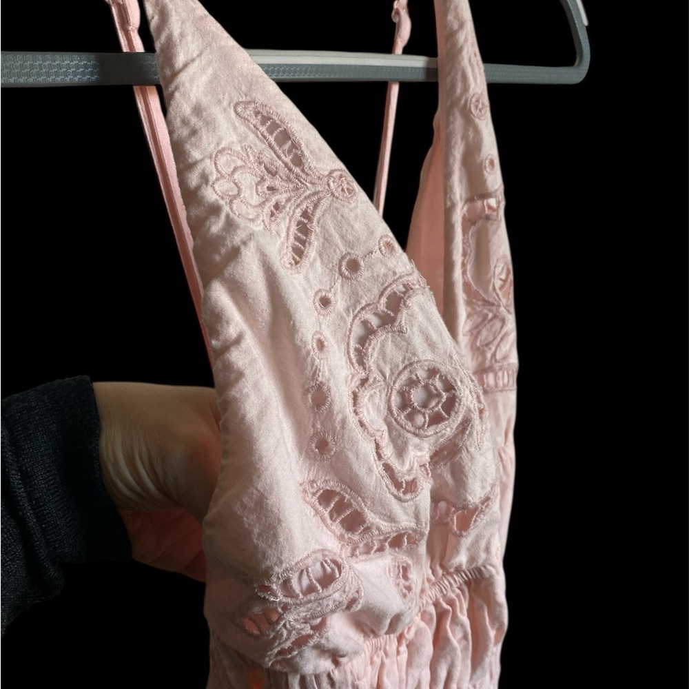 Future Collective Women's Eyelet Maxi A-Line Dress Pastel Pink Size XS - Picture 8 of 13